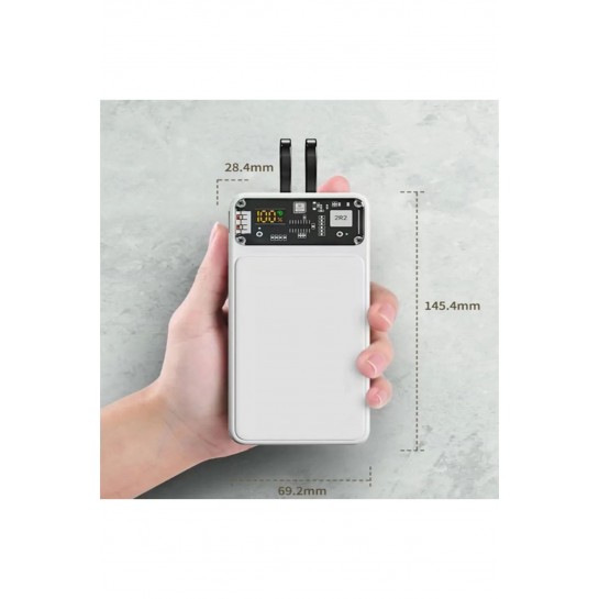 20.000 Mah Prime Dijital Göstergeli Dahili Çoklu Kablolu Şeffaf Powerbank