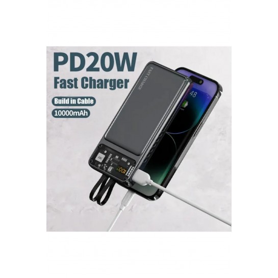 20.000 Mah Prime Dijital Göstergeli Dahili Çoklu Kablolu Şeffaf Powerbank