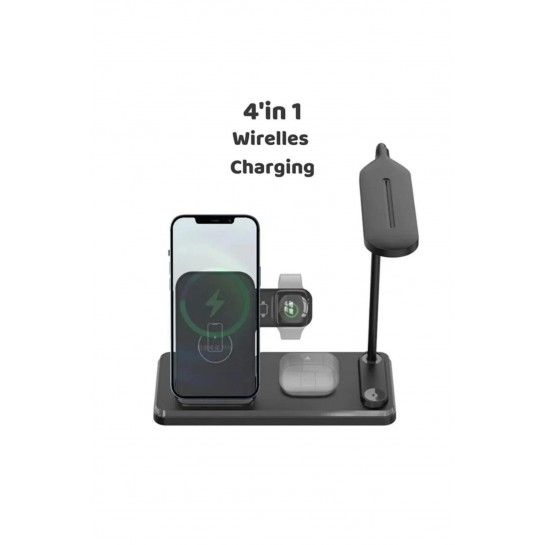 20W 4in1 Kablosuz Şarj Standı Led Işıklı Lambalı Wirelles Charging
