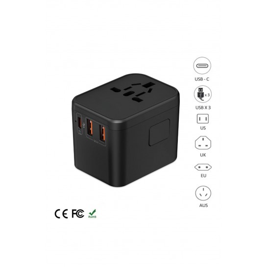 20W Hızlı Şarj Adaptörü Seyahat Şarj EU-US-AU-UK 2x Usb Type-c Anahtarlı
