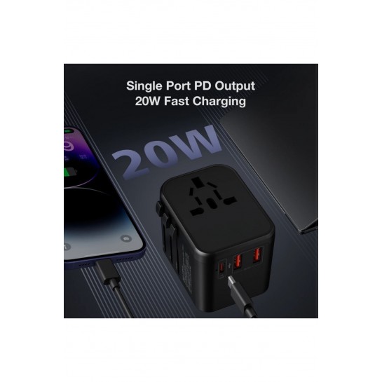 20W Hızlı Şarj Adaptörü Seyahat Şarj EU-US-AU-UK 2x Usb Type-c Anahtarlı
