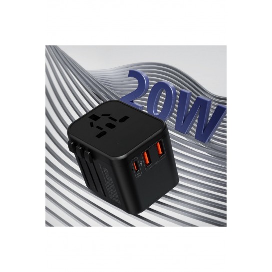 20W Hızlı Şarj Adaptörü Seyahat Şarj EU-US-AU-UK 2x Usb Type-c Anahtarlı