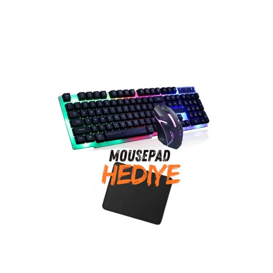 2in1 Kablolu Klavye Mouse Set Işıklı Zarif Set Mousepad Hediyeli 2in1 Kablolu Klavye Mouse Set Işıklı Zarif Set Mousepad Hediyeli