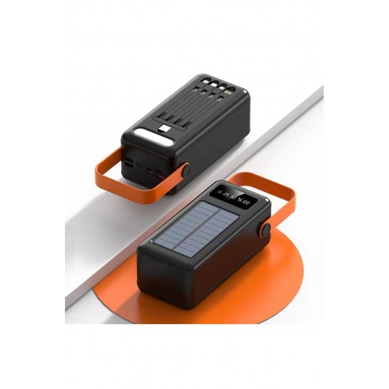 80.000 Mah Solar Kamp Işıklı Çoklu Kablolu 4x Usb 1x Type-c 1x Micro 1x Lightning Çıkışlı Powerbank