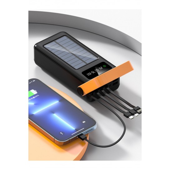 80.000 Mah Solar Kamp Işıklı Çoklu Kablolu 4x Usb 1x Type-c 1x Micro 1x Lightning Çıkışlı Powerbank
