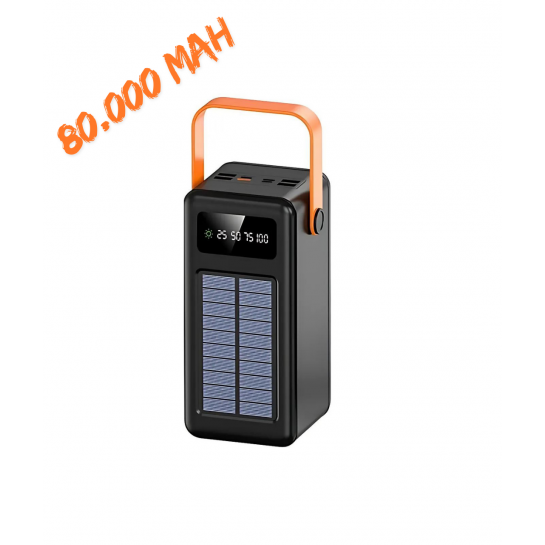 80.000 Mah Solar Kamp Işıklı Çoklu Kablolu 4x Usb 1x Type-c 1x Micro 1x Lightning Çıkışlı Powerbank