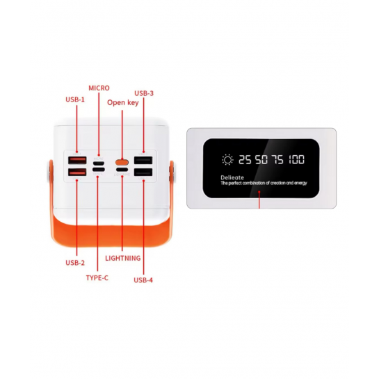 80.000 Mah Solar Kamp Işıklı Çoklu Kablolu 4x Usb 1x Type-c 1x Micro 1x Lightning Çıkışlı Powerbank