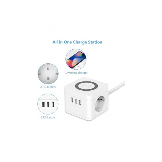 Akıllı Priz Kablosuz Magsafe Özellikli Akıllı Priz 2x Priz 3x USB 2.4 Amper