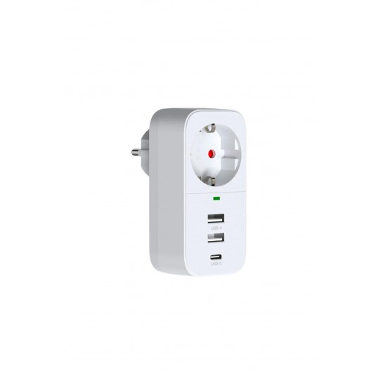 Akım Korumalı Akıllı Priz 2 USB Girişi + 1 TYPE-C Girişli Priz