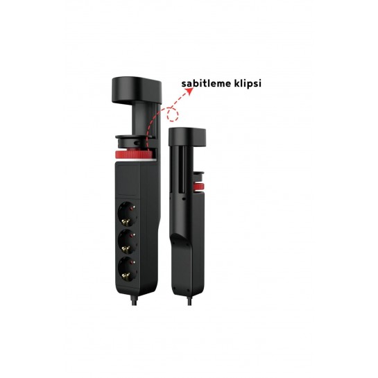 Akım Korumalı Priz Masa Kenarı Ayarlanabilir 3 Priz + 2 USB + 1 Type C Girişli Priz