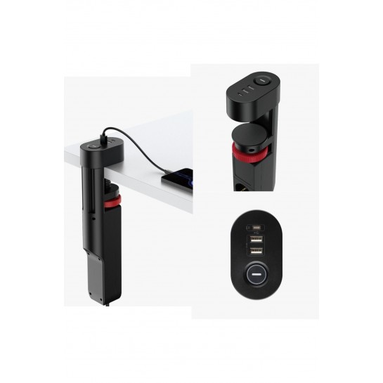 Akım Korumalı Priz Masa Kenarı Ayarlanabilir 3 Priz + 2 USB + 1 Type C Girişli Priz