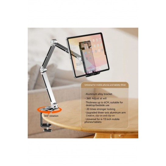 Alüminyum Telefon Tablet Tutucu Masaya Sabitlenebillir Mengeneli Tutucu Stand Ayarlanabilir 360°