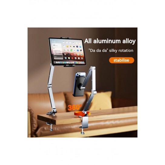 Alüminyum Telefon Tablet Tutucu Masaya Sabitlenebillir Mengeneli Tutucu Stand Ayarlanabilir 360°