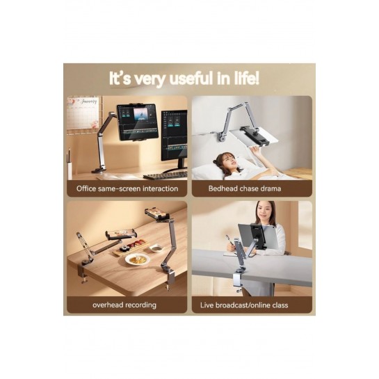 Alüminyum Telefon Tablet Tutucu Masaya Sabitlenebillir Mengeneli Tutucu Stand Ayarlanabilir 360°