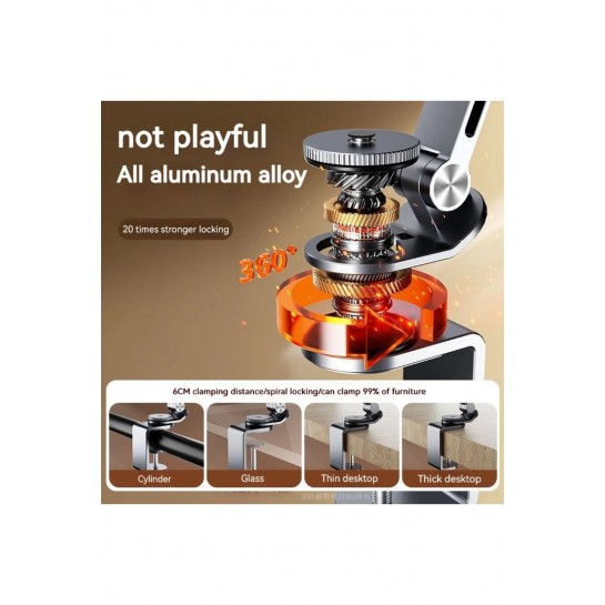 Alüminyum Telefon Tablet Tutucu Masaya Sabitlenebillir Mengeneli Tutucu Stand Ayarlanabilir 360°