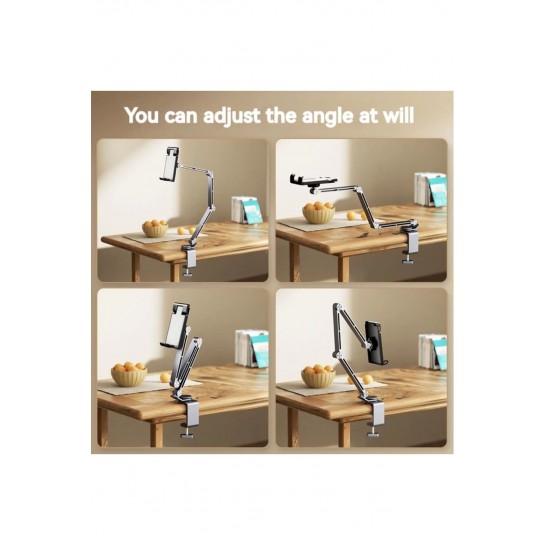 Alüminyum Telefon Tablet Tutucu Masaya Sabitlenebillir Mengeneli Tutucu Stand Ayarlanabilir 360°