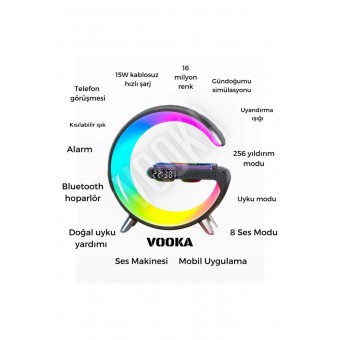 Ape Bluetooth Hoparlör 15w Hızlı Şarj Gece Lambası Alarm Özel Asistan Led Ambiance Google