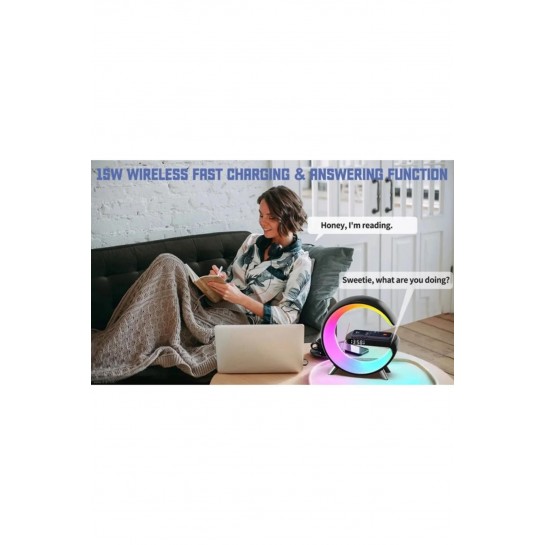 Ape Bluetooth Hoparlör 15w Hızlı Şarj Gece Lambası Alarm Özel Asistan Led Ambiance Google