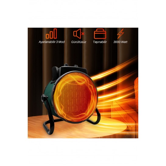 Ape Taşınılabilir 3000W Elektrikli Isıtıcı Fan 180 Derece Soba Gürültüsüz 3 Kademeli