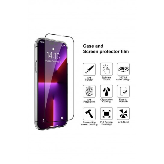 Apple Iphone 14 Pro Max Uyumlu Şeffaf Ultra Esnek Kılıf + Tam Kaplayan Ekran Koruyucu Apple Iphone 14 Pro Max Uyumlu Şeffaf Ultra Esnek Kılıf + Tam Kaplayan Ekran Koruyucu