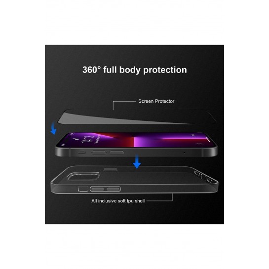 Apple Iphone 14 Pro Max Uyumlu Şeffaf Ultra Esnek Kılıf + Tam Kaplayan Ekran Koruyucu Apple Iphone 14 Pro Max Uyumlu Şeffaf Ultra Esnek Kılıf + Tam Kaplayan Ekran Koruyucu