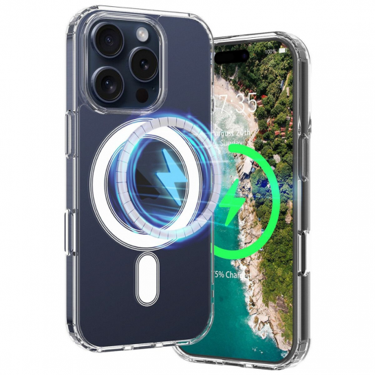 Apple Iphone 16 Pro Max Magsafe Kılıf ve Ekran Koruyucu Set Dabre Emici Wirelles Kılıf+Koruyucu Tamperli