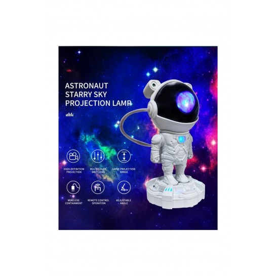 Astronot Projektör Bluetooth Hoparlör Yıldız Işıklı Galaksi Samanyolu Led Işık Lamba Kumandalı
