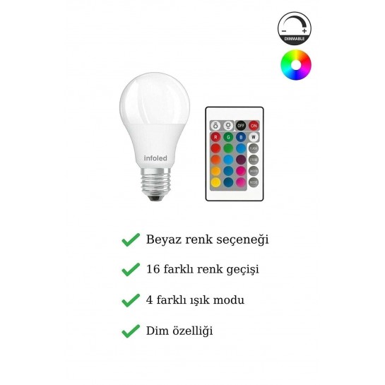 Dim Özellikli Led Uzaktan Kumandalı Ampul Rengarenk Işık Dekoratif Gece Lambası Çocuk Odası Dim Özellikli Led Uzaktan Kumandalı Ampul Rengarenk Işık Dekoratif Gece Lambası Çocuk Odası