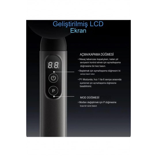 Geliştirilmiş Auhma Saplı Masaj Tabancası,LCD Ekranlı Derin Doku Ağrı Giderici Sırt Masaj Aleti