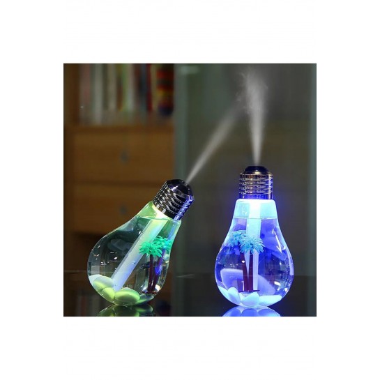 Hava Nemlendirici Ampül Görünümlü Aksesuarlı 400Ml 7 Renk Led Işıklı Oda Nemlendirici Masa Üstü