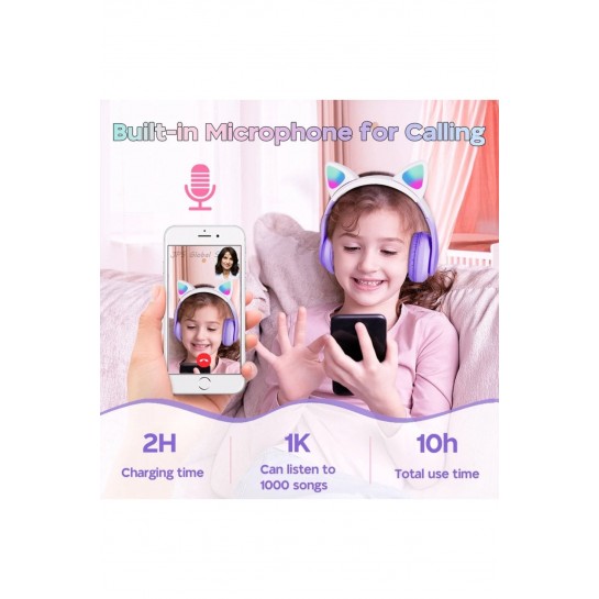 Kedi Kulaklık Pro 5.3 Akıllı Rgb Led Detaylı Bluetooth Kablosuz Kulaklık Çocuk Oyuncu Yeni