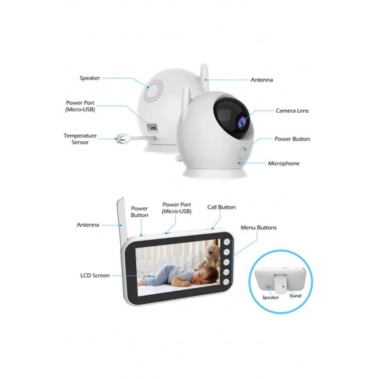 LCD Ekranlı Gece Görüşlü Bebek Monitörü - Bebek Izleme Kamerası Oda Sıcaklığı Kontrollü Kablosuz LCD Ekranlı Gece Görüşlü Bebek Monitörü - Bebek Izleme Kamerası Oda Sıcaklığı Kontrollü Kablosuz