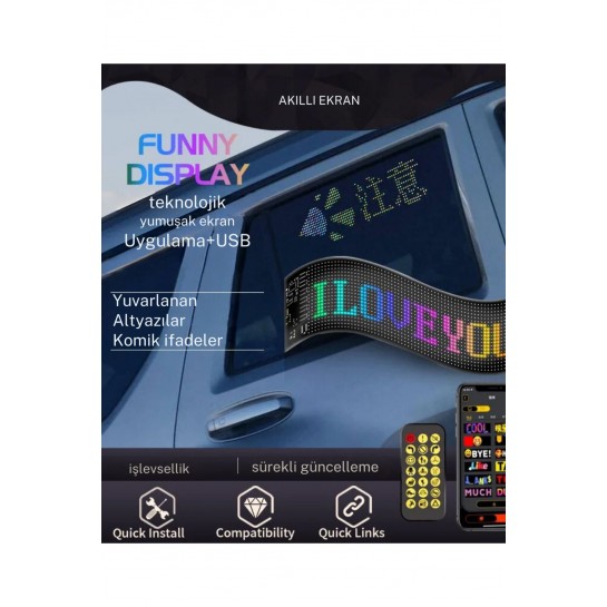 Led Panel Dijital Ekran Kumandalı Mobil Uygulamalı Kayar Rgb Led Araç Ofis Parti Iş 16x96