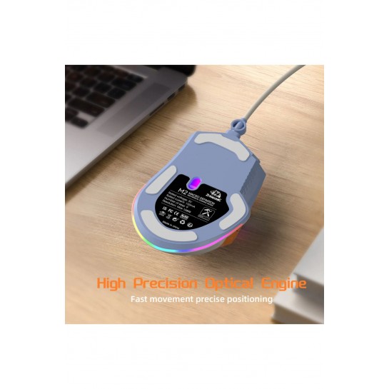 M2 Kablolu Espor Oyuncu Mouse RGB 12800 DPI Ledli Gaming Mouse Software 9 Makro Sensor