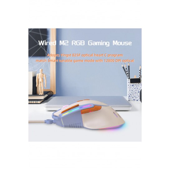 M2 Kablolu Espor Oyuncu Mouse RGB 12800 DPI Ledli Gaming Mouse Software 9 Makro Sensor