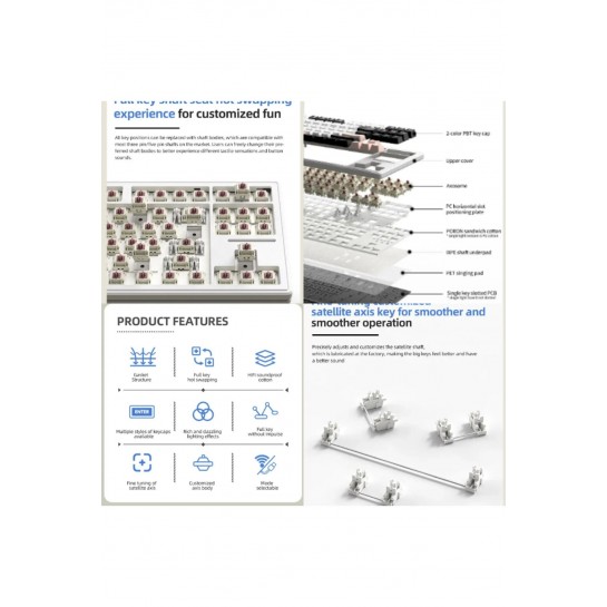 M87 Klavye Metal Gövde 87 Hot Swapp Tuş Rgb Tasarım Kablosuz Bluetooth Yedek Tuş