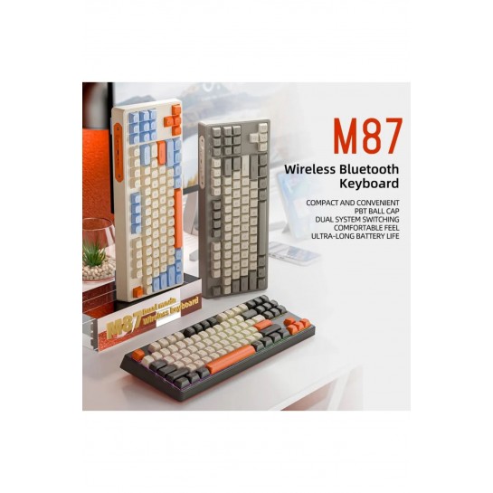 M87 Klavye Metal Gövde 87 Hot Swapp Tuş Rgb Tasarım Kablosuz Bluetooth Yedek Tuş