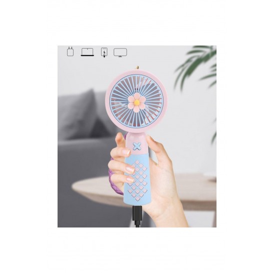 Mini Vantilatör Şarjlı Mini Fan 500 mAh Yüksek Fan Gücü Tutmalı Deri Anahtarlıklı Fan Mini Vantilatö