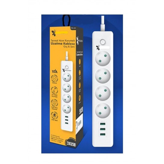Ms 4'lü Termal Akım Korumalı 3 Usb Priz 4'lü Termal Akım Korumalı 2500 Watt Akıllı 2 Metre Kablo Ms 4'lü Termal Akım Korumalı 3 Usb Priz 4'lü Termal Akım Korumalı 2500 Watt Akıllı 2 Metre Kablo