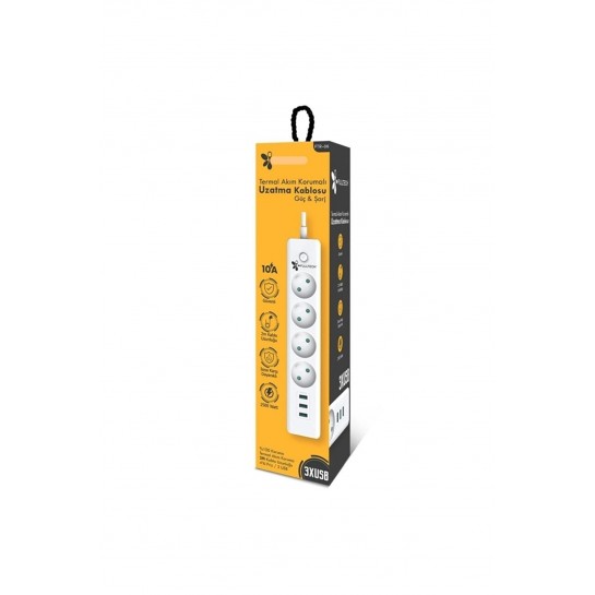 Ms 4'lü Termal Akım Korumalı 3 Usb Priz 4'lü Termal Akım Korumalı 2500 Watt Akıllı 2 Metre Kablo Ms 4'lü Termal Akım Korumalı 3 Usb Priz 4'lü Termal Akım Korumalı 2500 Watt Akıllı 2 Metre Kablo