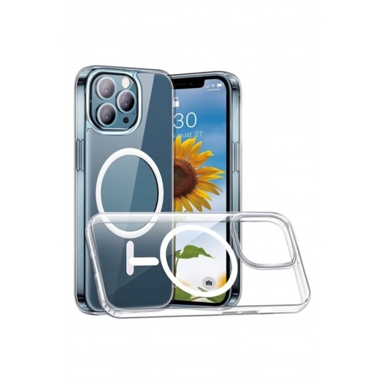 Ms Iphone 13 Pro Max Uyumlu Magsafe Destekli Kablosuz Şarj Luxury Şeffaf Silikon Kılıf Hızlı Şarj