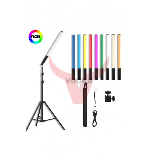 Şarjlı 1 Ad Fotoğrafçılık Işık Çubuğu Rgb Aydınlatma Ledi Canlı Video Çekimi Işığı 2+1 Mt Tripod