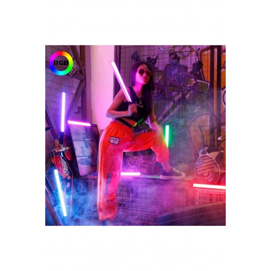 Şarjlı 1 Ad Fotoğrafçılık Işık Çubuğu Rgb Aydınlatma Ledi Canlı Video Çekimi Işığı 2+1 Mt Tripod