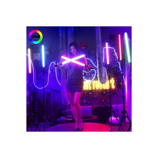 Şarjlı 1 Ad Fotoğrafçılık Işık Çubuğu Rgb Aydınlatma Ledi Canlı Video Çekimi Işığı 2+1 Mt Tripod