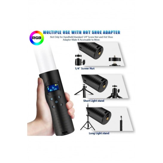 Şarjlı 1 Ad Fotoğrafçılık Işık Çubuğu Rgb Aydınlatma Ledi Canlı Video Çekimi Işığı 2+1 Mt Tripod