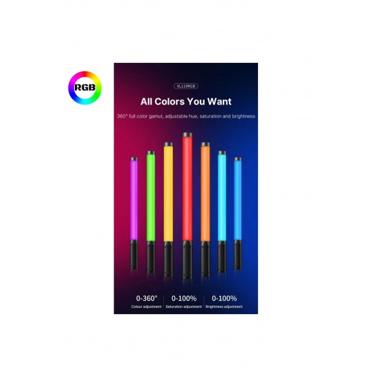 Şarjlı 1 Ad Fotoğrafçılık Işık Çubuğu Rgb Aydınlatma Ledi Canlı Video Çekimi Işığı 2+1 Mt Tripod