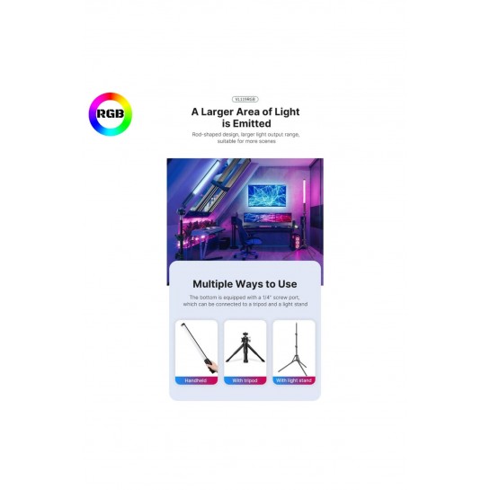 Şarjlı 1 Ad Fotoğrafçılık Işık Çubuğu Rgb Aydınlatma Ledi Canlı Video Çekimi Işığı 2+1 Mt Tripod