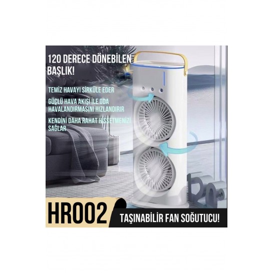 Şarjlı Uzaktan Kumanda Buzlu Taşınabilir Fan Soğutucu RGB Led Çift Fanlı Buz Hazneli Masaüstü Fan