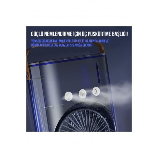 Şarjlı Uzaktan Kumanda Buzlu Taşınabilir Fan Soğutucu RGB Led Çift Fanlı Buz Hazneli Masaüstü Fan