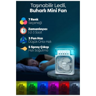 Su püskürtmeli Şarjlı Usb Hava Serinletici Fan Süper Sessiz Hava Nemlendiricili Masa Fanı